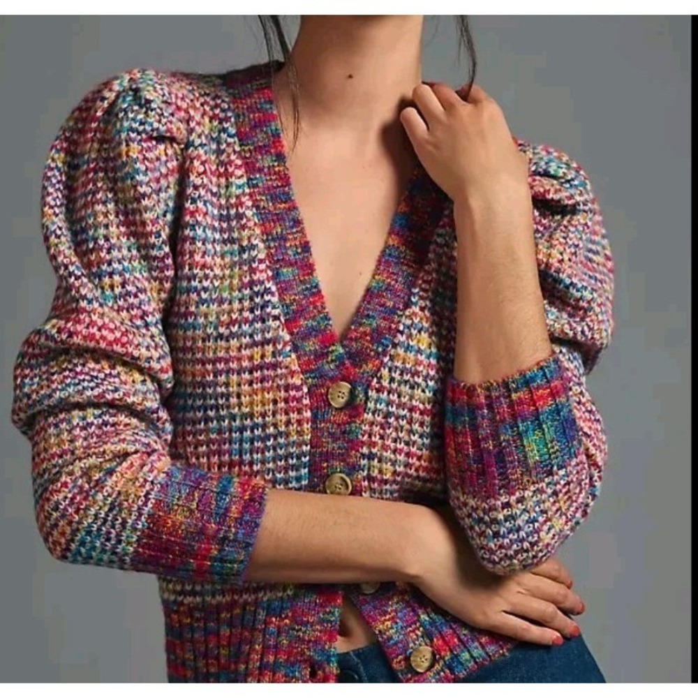 Design History Rainbow Colorful Cardigan Size M Maximalism Quirky Cottagecore